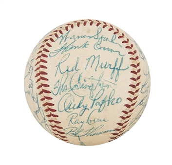 1956 Milwaukee Braves Team Signed ONL Giles Baseball With 28 Signatures Including Aaron, Spahn & Mathews (JSA)